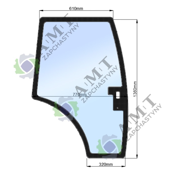 Стекло двери правой ДТЗ 404.5С (h=1360, L=610x770x320)
