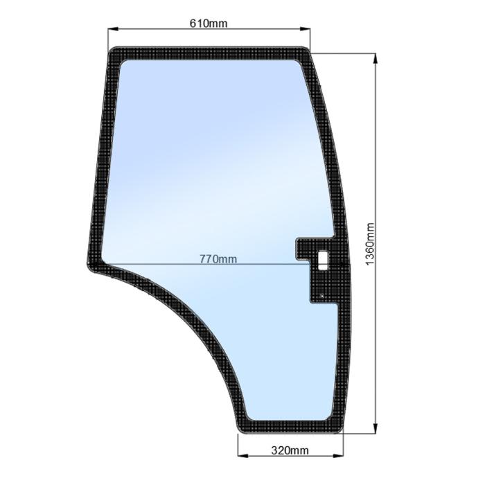 Стекло двери правой ДТЗ 404.5С (h=1360, L=610x770x320)