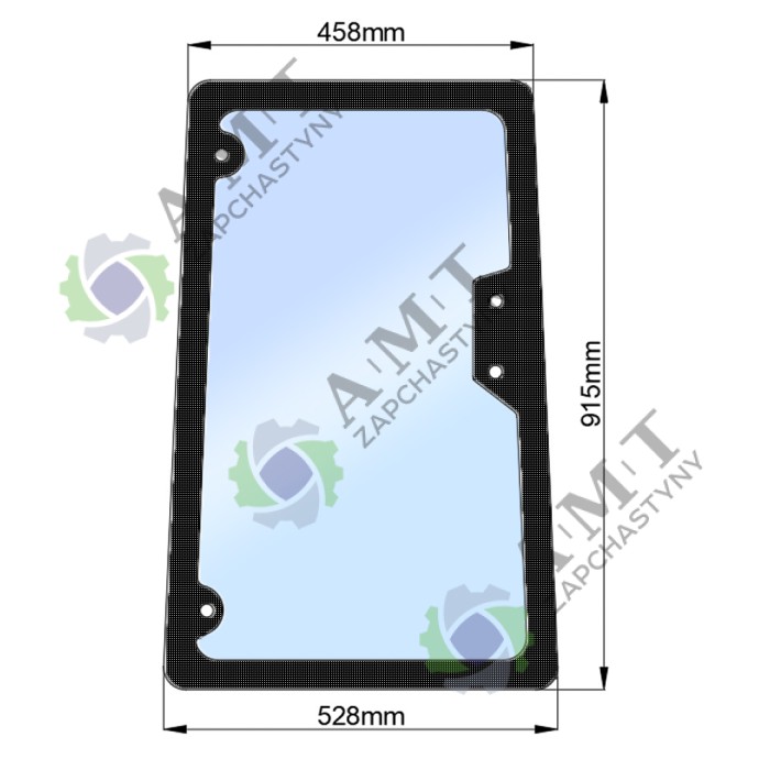 Стекло боковое правое (нов) ДТЗ 504 (h-915, L458x528)