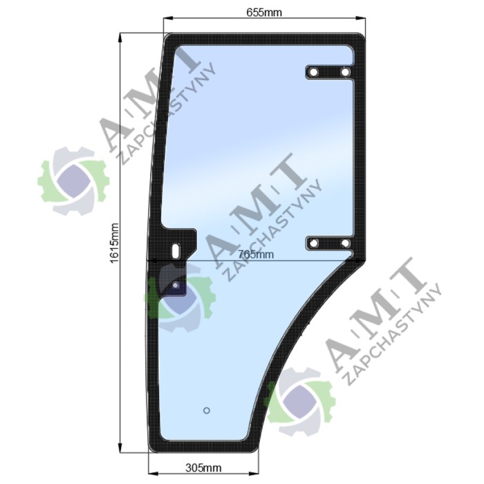 Стекло двери левой ДТЗ 504 (нов.) (h=1615, L=655x765x305)