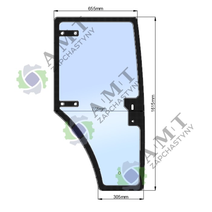 Стекло двери правой ДТЗ 504 (нов.) (h=1615, L=655x765x305)