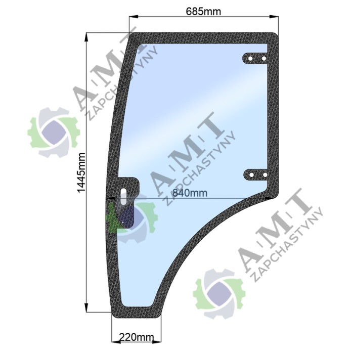 Стекло двери левое ДТЗ 5504К (h=1445, L=685х840х220)