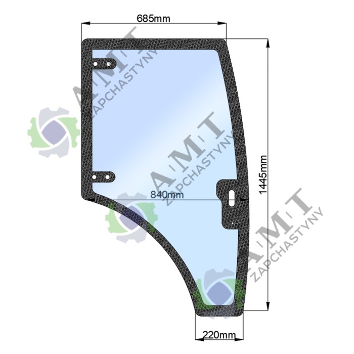 Стекло двери правой ДТЗ 5504К (h=1445, L=685x840x220)