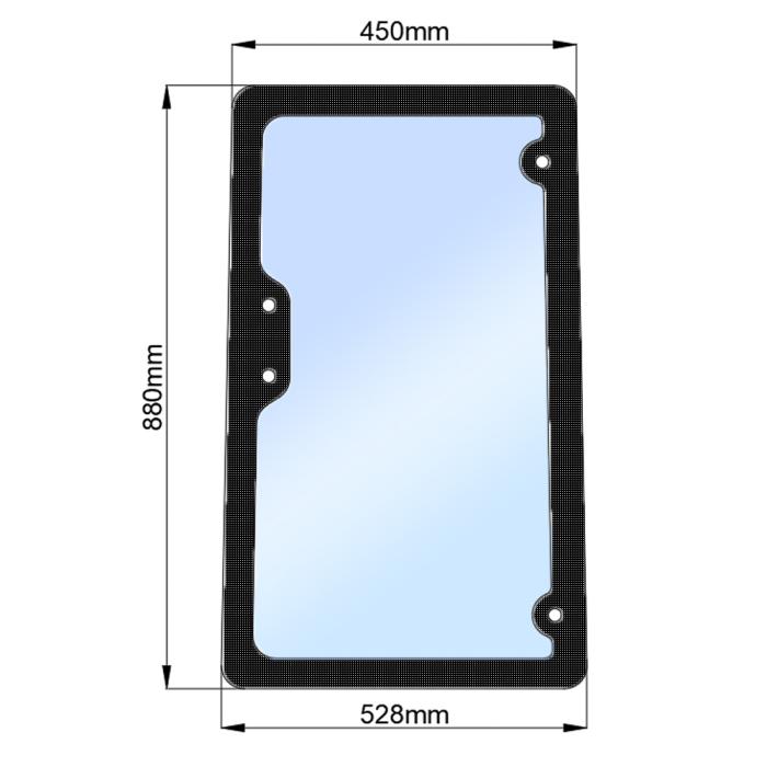 Стекло боковое левое ДТЗ 504 (h-888, L-450x528)
